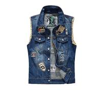 IFIKK Klassische Vintage Herren Jeans Weste ärmellose Jacken Mode Patch Designs Punk Rock Style zerrissene Cowboy ausgefranste Denim Weste Tanks (ST 2,5XL)