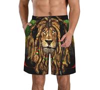 iftoday Herren-Badehose mit Jamaika-Flagge, Rasta, Löwe, schnelltrocknend, bedruckt, kurze Badehose mit Netzfutter, Badebekleidung, Siehe Abbildung, XL