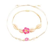 IFUDE 2 Stück Muschelkette Damen Muschel Armband Set,Natürliche Muschel Kette,Natürliche Muschelarmband,Verstellbares Boho Schmuck Set,Hawaii Accessoires Mädchen Sommer Strand Schmuck
