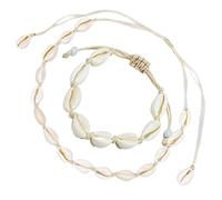 IFUDE 2 Stück Muschelkette Und Armband NatüRliche,Muschel Schmuck Set, Natural Shell Choker Halskette,Handgemachte Hawaii Halskette Zubehör für Frauen Mädchen