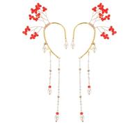 ifundom 1 Paar Handgefertigte Rote Kristall Ohrclips mit Langen Quasten Ohrklemmen ohne Piercing für Damen Feen und Elfen Design Leichter Schmuck für Festivals und Feiern