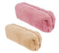 ifundom 2 Stück Große Plüsch Federmäppchen mit Reißverschluss Stifttasche für Schule und Büro Schreibwaren Organizer für Stifte und Zubehör Beige Dunkelrosa