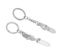 ifundom 2 Stück Hexagonaler Naturstein Schlüsselanhänger aus Weißer Bergkristall Türkis Leichter Selbstgemacht Taschenanhänger mit Natürlicher Steinoptik Langlebiges Ornament für Damen