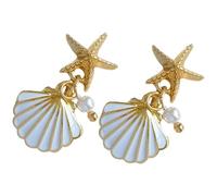 ifundom Baumelnde Muschelohrringe für Damen 1 Paar Perlenohrringe aus Legiertem Material Weißer Muschelanhänger Modischer Schmuck für Festivals und Alltag