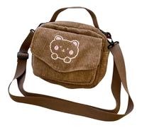 ifundom Bestickte Cartoon Umhängetasche mit Kleinem Bären Mittelgroße Schultertasche aus Weichem Material Crossbody Tasche für Teenager Mädchen Alltag und Shopping