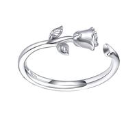 ifundom Silberner Damenring Rose Motiv Verstellbar Eleganter Kreativer Fingerring Zarter Schmuck für Alltag Party