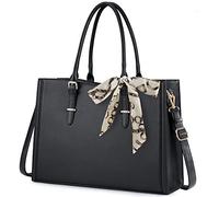 IGOLUMON Laptoptasche für Damen, 39,6 cm (15,6 Zoll), wasserdicht, Laptop-Tragetasche, Leder, Arbeitstasche für Computer, Aktentasche, Büro, professionelle Handtasche, Umhängetasche, Schwarz