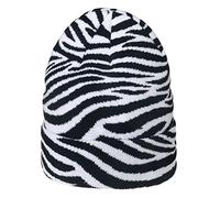 IHAUIUE Beanie-Mütze mit Tierdruck, gestrickt, mit Bündchen, doppellagig, für Damen und Herren, Weiß mit Zebramuster, L/Einheitsgröße