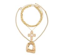 IHLOOTD Gold Necklace Set Stapelbare Halskette Gold Mehrreihige Halskette Damen Goldene Dicke Kette Layering Necklace für Schmuck Accessoires Damen, Mädchen Geschenke (C-3 Stück)