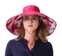 iHomey verstaubarer, formbarer, extra großer Floppy-Sonnenhut, wendbar, UPF 50+, Sonnenhut für den Strand, Mädchen, Rose Red-Flower