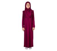 ihvan online Einteiliges muslimisches Kleid für Mädchen Langarm islamisches Gebetskleid mit Kopfschal für muslimische Mädchen Jilbab Hijab Muslim Girls Mode Abayas Größe: 8-12 Jahre, Rot