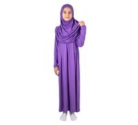 ihvan online Einteiliges muslimisches Kleid für Mädchen Langarm islamisches Gebetskleid mit Kopfschal für muslimische Mädchen Jilbab Hijab Muslim Girls Mode Abayas Größe: 8-12 Jahre, Dunkelviolett