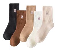IIG 3-5 Paar superdicke, warme Wintersocken, niedlich, modisch, gestrickt, gemütliche Socken, Geschenke für Frauen, Bestickter Bär 01-5 Paar, Einheitsgröße