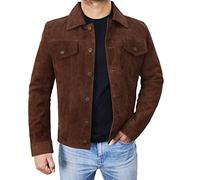III-Fashions Herren Trucker-Jacke aus Wildleder, klassisch, Vintage-Stil, für Motorrad, Western- und Ziegenleder, Braun, Logan - Dunkelbraun, XL
