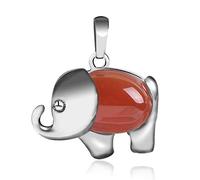 IIK Damen Halskette Edelstein Anhänger,Naturstein-Anhänger Natürlicher Roter Achat Halskette Handgemachter Silberner Elefant-Anhänger Chakra-Halskette Reiki-Dame Schmuck Geschenk Für Frauen Freundin