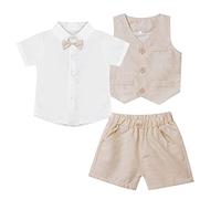 iiniim Baby Jungen Anzug Set Gentleman Smoking Kurzarm T-Shirt Hemd + Shorts/Hosen Bekleidungsset Taufe Hochzeit Festliche Kleidung E Beige 80-86