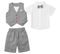 iiniim Baby Jungen Anzug Set Gentleman Smoking Kurzarm T-Shirt Hemd + Shorts/Hosen Bekleidungsset Taufe Hochzeit Festliche Kleidung C Grau 74-80