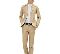 iiniim Herren Anzug Set Slim Fit 2/3 Teilig Anzüge Smoking Anzug Jacke Elegante Formale Blazerhose Hochzeit Business Party Aa Khaki 2 Teilig XL