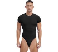 iiniim Herren Body Overall Einteiler Bodysuit Stringbody Kurzarm T-Shirt Unterhemd Bodybuilding Sportbody Leotard Tops Unterwäsche Schwarz XL