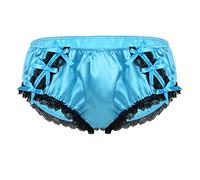iiniim Herren Slips Satin Tanga Sissy Höschen Männer Bikini Briefs Dessous Erotik Unterwäsche Unterhose M-XL Blau L