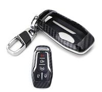 iJDMTOY Glänzendes schwarzes Kohlefaser-Muster, exakte Passform, Schlüsselgehäuse mit Schlüsselanhänger, kompatibel mit Ford/Lincoln 4/5-Tasten-intelligentem Zugangsmarter Schlüssel