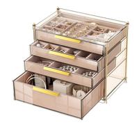 IJIAMY Schmuckkasten mit 4 Ebenen, Schmuckkästchen Groß, Schmuck Organizer mit Glasdeckel für Halsketten, Ohrringe, Uhren, Armbänder, Schmuckaufbewahrung, Modern, Cinderella Plus