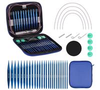 iKALULA Austauschbar Rundstricknadel Set, 26 Stücke 3,0-10,0 mm Stricknadeln Set - mit Aufbewahrungstasche, 40cm/60cm/80cm/100cm Austauschbare Stricknadeln für Schals, Pullovern, Aluminium, Blau