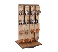 Ikee Design Drehbarer zweiseitiger Schmuckständer aus Holz, drehbarer Organizer mit 32 Haken zur Aufbewahrung, Ohrring-Display mit Haken, braun, 22.9 cm Bx19.1 cm Tx41.9 cm H