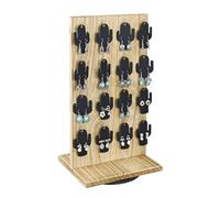 Ikee Design Drehbarer zweiseitiger Schmuckständer aus Holz, drehbarer Organizer mit 32 Haken zur Aufbewahrung, Ohrring-Display mit Haken, Eichenfarbe, 22.9 cm Bx19.1 cm Tx41.9 cm H
