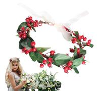 Ilexbeeren Kopfschmuck Boho Handgefertigte Beeren Mädchen Foto Requisiten | Blumenkopfschmuck Haarband Krone Haaraccessoires Winter, Feiertage, Hochzeit, Festival, Rote Beeren Blumenkranz, Boho Fo