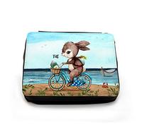 ilka parey wandtattoo-welt Gefüllte Federtasche Hase auf Fahrrad am Meer Schulstart Federmappe individuelles Federmäppchen & Wunschnamen fm228