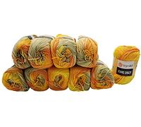Ilkadim 10 x 50g Strickwolle YarnArt Jeans Crazy mit 55% Baumwolle, 500 Gramm Wolle mit Farbverlauf mehrfarbig (terrakotta gelb grau 8210)