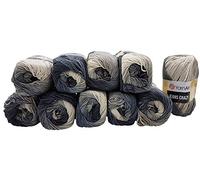 Ilkadim 10 x 50g Strickwolle YarnArt Jeans Crazy mit 55% Baumwolle, 500 Gramm Wolle mit Farbverlauf mehrfarbig (Anthrazit Grau 8204)