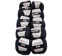 Ilkadim 10 x 50g Strickwolle YarnArt Jeans einfarbig mit 55% Baumwolle, 500 Gramm Wolle Uni (anthrazit 28)