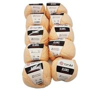 Ilkadim 10 x 50g Strickwolle YarnArt Jeans einfarbig mit 55% Baumwolle, 500 Gramm Wolle Uni (apricot 73)