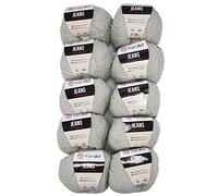 Ilkadim 10 x 50g Strickwolle YarnArt Jeans einfarbig mit 55% Baumwolle, 500 Gramm Wolle Uni (grau 49)