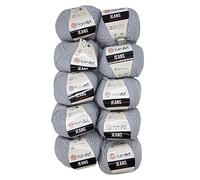 Ilkadim 10 x 50g Strickwolle YarnArt Jeans einfarbig mit 55% Baumwolle, 500 Gramm Wolle Uni (grau 80)