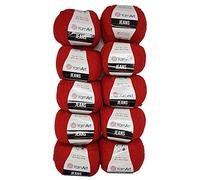 Ilkadim 10 x 50g Strickwolle YarnArt Jeans einfarbig mit 55% Baumwolle, 500 Gramm Wolle Uni (rot 90)