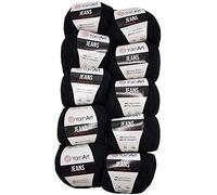 Ilkadim 10 x 50g Strickwolle YarnArt Jeans einfarbig mit 55% Baumwolle, 500 Gramm Wolle Uni (schwarz 53)