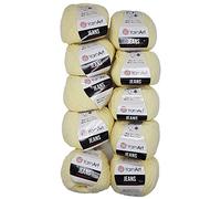 Ilkadim 10 x 50g Strickwolle YarnArt Jeans einfarbig mit 55% Baumwolle, 500 Gramm Wolle Uni (vanille 86)