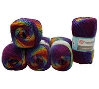 Ilkadim 5 x 100 g YarnArt Ambiance Strickwolle Mehrfarbig mit Farbverlauf, 500 Gramm Strickgarn mit 20% Wolle-Anteil (lila terrakotta grün Ocker 154)