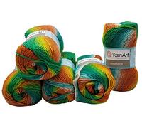 Ilkadim 5 x 100 g YarnArt Ambiance Strickwolle Mehrfarbig mit Farbverlauf, 500 Gramm Strickgarn mit 20% Wolle-Anteil (grün terrakotta türkis 152)