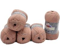 Ilkadim Export ARISYA Strickgarn 5 x 100g (500g) - 96% Baumwolle 4% Glitzer - 1250m Lauflänge - Strick- & Häkelgarn für Pullover, Schal, Cardigan - 5,5 mm Nadeln (Lachs 07)