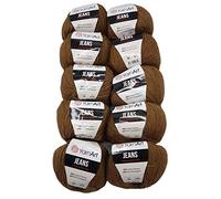 Ilkadim - YarnArt 10 x 50 Gramm Strickwolle YarnArt Jeans einfarbig mit 55% Baumwolle, 500 Gramm Wolle einfarbig (braun 40)