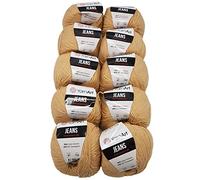 Ilkadim - YarnArt 10 x 50g Strickwolle YarnArt Jeans einfarbig mit 55% Baumwolle, 500 Gramm Wolle einfarbig (beige 07)