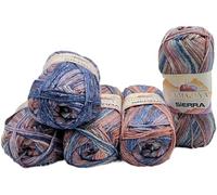 İlkadım Export Sierra Strickwolle 5x100g (500g) - Farbverlauf Häkelgarn & Strickgarn - 50% Baumwolle 50% Anti-Pilling Acryl - Super Bulky Stärke 6 (Blau Lachs Flieder Mix 10)