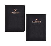 Illkjasfc Elegante Reisepasshülle aus PU-Leder, geprägt, für Geschäfts- und täglichen Gebrauch, Kartenaufbewahrung, stilvolle Reisepasshülle, 2 Stück, Schwarz