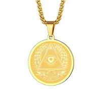 Illuminati-Halsketten für Männer und Frauen, alle sehend, Auge der Vorsehung, Anhänger, Münze, okkultes, esoterisches Medaillon, religiöser Unisex-Schutz, Schmuck, Talisman, Amulette, Geschenke (229G)