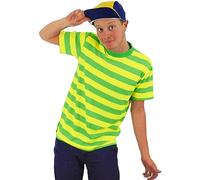 ILOVEFANCYDRESS Herren Gelb & Green Stripe T-Shirt Nostalgic Fresh Top Neon =OHNE KAPPE