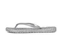 Ilse Jacobsen Damen Sandalen flach | Flip Flops mit Riemen | Schuhe mit Sohle aus Bast | Glitter Look | CHEERFUL01 ,40 EU,Silber